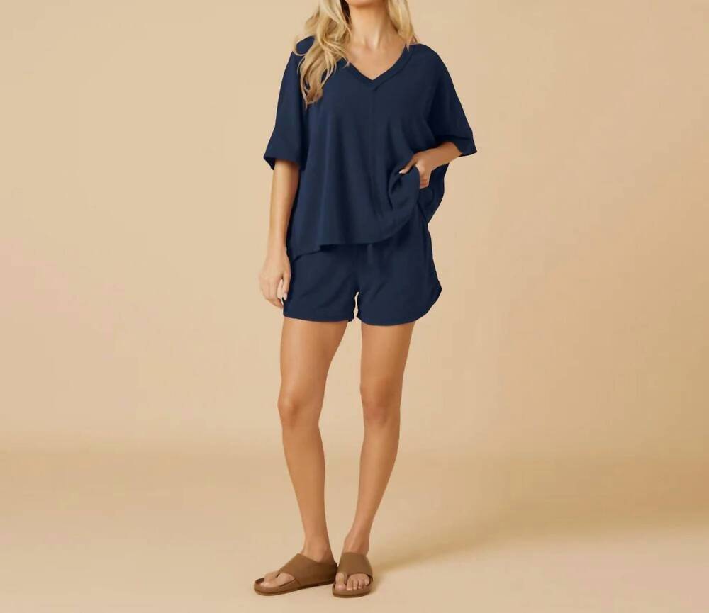 NEW SOFTIES terry relaxed v-neck with short set in midnight